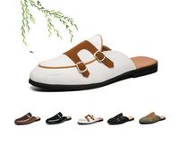 Pantofole da uomo e senza lacci, scarpe da ginnastica da uomo in pelle scamosciata, mocassini senza lacci, mezze pantofole, Bianco B, 43 EU