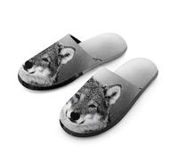 Pantofole da uomo in flanella con lupo nella neve, in memory foam, morbide, calde, con stampa di scarpe da casa