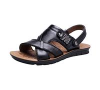 Pantofole da uomo in pelle, sandali estivi, peep toe, sandali traspiranti, in rete, antiscivolo, per attività estive, Nero , 48 EU