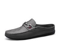 Pantofole da uomo slip-on mocassini in pelle abbigliamento formale casual aperto indietro Business Casual scarpe, Grigio, 38 2/3 EU