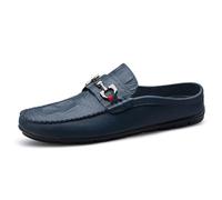 Pantofole da uomo slip-on mocassini in pelle abbigliamento formale casual aperto indietro Business Casual scarpe, Blu, 39 1/3 EU