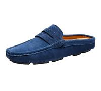 Pantofole da uomo Slip-On mocassini in pelle abbigliamento formale casual aperto indietro Business Casual Scarpe da guida da uomo, Blu, 41 1/3 EU
