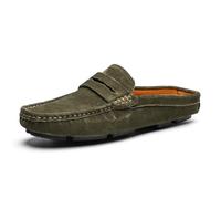 Pantofole da uomo Slip-On mocassini in pelle abbigliamento formale casual aperto indietro Business Casual Scarpe da guida da uomo, Verde Hollow, 42 2/3 EU