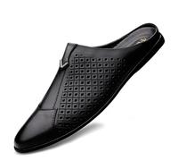 Pantofole da uomo slip-on traspiranti, mocassini alla moda, abbigliamento formale, in pelle, casual, senza schienale, Nero , 42.5 EU