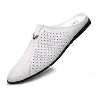 Pantofole da uomo slip-on traspiranti, mocassini alla moda, abbigliamento formale, in pelle, casual, senza schienale, bianco, 39 1/3 EU