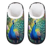 Pantofole da viaggio con pavone per donne e uomini, pantofole da viaggio colorate in peluche da interno, Multicolore, 8/11 UK Wide