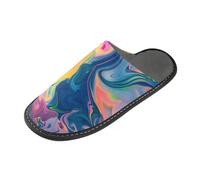 Pantofole delle pantofole delle donne di stile dell'inchiostro del modello astratto di colore dell'arcobaleno per le donne con schiuma di memoria per la casa, Arcobaleno Colore Astratto Modello