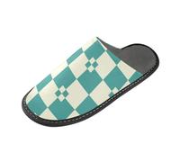 Pantofole dell'interno delle pantofole delle donne a scacchi beige di Teal con la schiuma di memoria per la casa, camera da letto