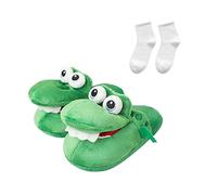 Pantofole di coccodrillo che aprono la bocca, simpatiche diapositive della bocca di coccodrillo, divertenti pantofole di peluche animali dei cartoni animati di coccodrillo (39-42 EU, Verde)