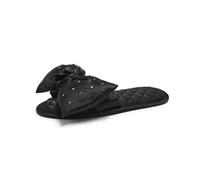 Pantofole di lino Pantofole da sposa alla moda donna sandali aperti for la casa camera letto scarpe damigella d'onore con fiocco in seta Ciabatte da casa(Black,7.5)