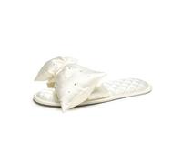Pantofole di lino Pantofole da sposa alla moda donna sandali aperti for la casa camera letto scarpe damigella d'onore con fiocco in seta Ciabatte da casa(White,7.5)