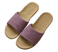 Pantofole di lino Scarpe da donna in lino abbinate ai colori pavimento for interni for il tempo libero Pantofole casa estive aperte in punta basse Ciabatte da casa(Purple,37-38)