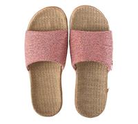 Pantofole di lino Scarpe da donna in lino abbinate ai colori pavimento for interni for il tempo libero Pantofole casa estive aperte in punta basse Ciabatte da casa(Pink,37-38)