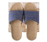 Pantofole di lino Scarpe da donna in lino abbinate ai colori pavimento for interni for il tempo libero Pantofole casa estive aperte in punta basse Ciabatte da casa(Blue,39-40)