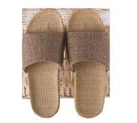 Pantofole di lino Scarpe da donna in lino abbinate ai colori pavimento for interni for il tempo libero Pantofole casa estive aperte in punta basse Ciabatte da casa(Brown,35-36)