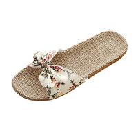 Pantofole di Paglia da Donna Estivi Casual Ciabbate da Spiaggia Mare Casa Sandali in Corda di Canapa Punta Aperta con Fiocco Bohemia Vintage Elegante Comodi Leggeri Blu Rosa
