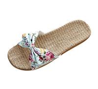 Pantofole di Paglia da Donna Estivi Casual Ciabbate da Spiaggia Mare Casa Sandali in Corda di Canapa Punta Aperta con Fiocco Bohemia Vintage Elegante Comodi Leggeri Blu Rosa