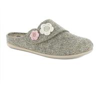 Pantofole Donna ECOFRIENDS con Fiori e Strappo, Ciabatte Invernali con Pratico Strappo e un Sottopiede Imbottito Estraibile, Tortora, 36