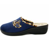 Pantofole Donna INBLU Tessuto Blu e Cuore Animalier Sottopiede Soft Vera Pelle
