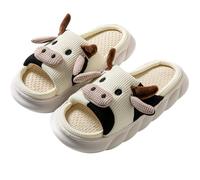 Pantofole donna Pantofole mucca Carino Pantofole maiale animali Pantofole uomo Comode pantofole lino per la casa (Beige, Adulto, Donna, 36, Numero (range), Sistema Taglie Calzature EU, 37, Stretta)