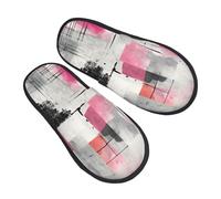 Pantofole Donna Pink Black Abstract Minimalist Modern Art Peluche Ciabattine Comodo Calde Antiscivolo Ciabatte da Casa Invernali Inverno L