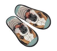 Pantofole Donna Uomo Funny English Bulldog Inverno Pantofole Uomo Morbide Peluche Pelo Foderata Ciabatte Invernali, Per Viaggi, Bagno, Interno Esterno, L