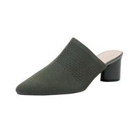 Pantofole estive da donna a punta chiusa con punta cava posteriore a punta in tessuto a bocca profonda casual tacchi alti pantofole in maglia per donna suola rigida, Verde, 39 EU