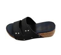 Pantofole estive da donna, aperte, estive, con plateau antiscivolo, con suola in sughero, comode, traspiranti, con zeppa vintage, per feste, slip on zoccoli, Nero , 43 EU