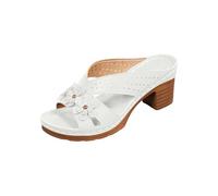 Pantofole estive da donna, casual, comode, romane, tacco pendente, fiore, spiaggia, pantofole con tacco grosso, ciabatte vuote per le donne, bianco, 38.5 EU