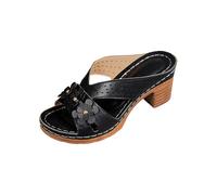 Pantofole estive da donna, casual, comode, romane, tacco pendente, fiore, spiaggia, pantofole con tacco grosso, ciabatte vuote per le donne, Nero , 37.5 EU