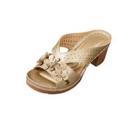 Pantofole estive da donna, casual, comode, romane, tacco pendente, fiore, spiaggia, pantofole con tacco grosso, ciabatte vuote per le donne, Oro, 40.5 EU