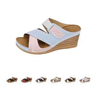 Pantofole estive da donna, comode, con zeppa, per donna, estivi, sandali ortopedici, bicolore, traspiranti, per il tempo libero, per l'estate, la festa della mamma, Celeste., 38 EU