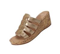 Pantofole estive da donna con grandi dimensioni, tinta unita, tessitura a bocca di pesce, per il tempo libero, spiaggia, sandali Roma, comodi, da donna, punta chiusa, Oro, 40.5 EU