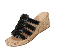 Pantofole estive da donna con grandi dimensioni, tinta unita, tessitura a bocca di pesce, per il tempo libero, spiaggia, sandali Roma, comodi, da donna, punta chiusa, Nero , 38.5 EU