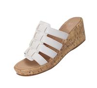 Pantofole estive da donna con grandi dimensioni, tinta unita, tessitura a bocca di pesce, per il tempo libero, spiaggia, sandali Roma, comodi, da donna, punta chiusa, bianco, 38 EU