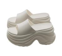Pantofole estive da donna con plateau, comode, eleganti, a forma di bocca di pesce, con nodi, tinta unita, con supporto per l'arco, per il tempo libero, antiscivolo, per interni ed esterni, bianco, 38