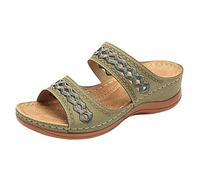 Pantofole estive da donna con zeppa, con zeppa, Orthoslipper Holiday Sandali con zeppa, traspiranti, Boho Sliders, piede largo, peep toe, sandali estivi con plateau, verde, 40 EU