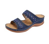 Pantofole estive da donna con zeppa, con zeppa, Orthoslipper Holiday Sandali con zeppa, traspiranti, Boho Sliders, piede largo, peep toe, sandali estivi con plateau, Blu scuro, 40 EU