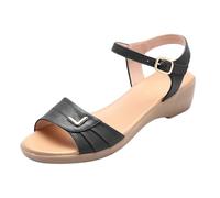 Pantofole estive da donna con zeppa, scarpe ortopediche da donna, vestibilità larga, con supporto per arco plantare, piattaforma scavata, per spiaggia, passeggiate e viaggi, Nero , 38 EU