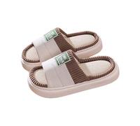 Pantofole estive da donna, in cotone, con plateau e plateau, in lino, antiscivolo, per la casa, pantofole in feltro, caffè, 40 EU