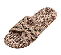 Pantofole estive in lino da donna con punta aperta, pantofole piatte larghe per donne estive da uomo slider coppia unisex scivoli da piscina antiscivolo pantofole da doccia all'aperto spiaggia piscina