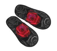Pantofole floreali con rosa rossa per donne e uomini, romantiche pantofole antiscivolo per la casa, per interni, comode, in memory foam, scarpe da viaggio per camera da letto, Multicolore, 8/11 UK Men