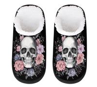 Pantofole floreali con teschio di zucchero per donne e uomini, pantofole da viaggio per interni in peluche pantofole da casa, Multicolore, 8/11 UK Wide