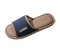 Pantofole in cotone e lino, antiscivolo, con punta aperta, lavabili, unisex, in lino, per la casa, per gli ospiti, per la casa, Blu mare, 44 EU