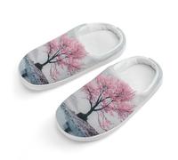 Pantofole in cotone per bambini, con albero fiorito, per camera da letto, interni ed esterni, Stile bianco, 34