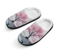Pantofole in cotone per bambini, con albero fiorito, per camera da letto, interni ed esterni, Stile nero, 26-27