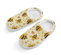 Pantofole in cotone per bambini, con api e cuori, per camera da letto, interni ed esterni, Colore: bianco., 32/33 EU