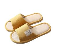 Pantofole in lino da donna e uomo con fori per le dita, suola morbida, antiscivolo, unisex, silenziose, adatte per tutte le stagioni, F giallo., 36 EU