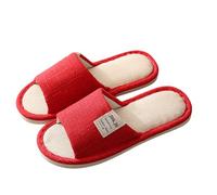 Pantofole in lino da donna e uomo con fori per le dita, suola morbida, antiscivolo, unisex, silenziose, adatte per tutte le stagioni, F rosso., 40 EU