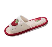 Pantofole in lino di cotone, casual, con punta aperta, in memory foam, in cotone, con suola morbida, leggere, per il tempo libero, traspiranti, Colore: rosso, 36 EU